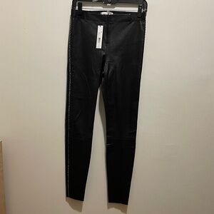Alice and Olivia Black Leather Pants with Side Chain Detail Size 4